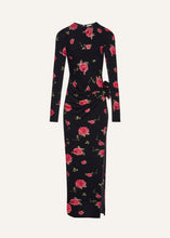 Load image into Gallery viewer, Gathered long sleeve maxi dress in black print
