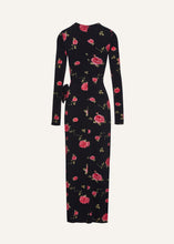 Load image into Gallery viewer, Gathered long sleeve maxi dress in black print
