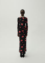 Load image into Gallery viewer, Gathered long sleeve maxi dress in black print
