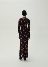 Load image into Gallery viewer, Gathered long sleeve maxi dress in black print
