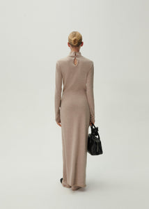 High neck knit maxi dress in beige