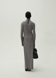 High neck knit maxi dress in grey