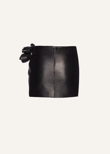 Draped leather mini skirt in black