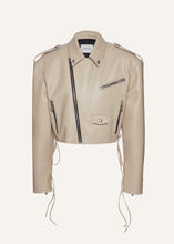 Load image into Gallery viewer, Cropped leather biker jacket in beige
