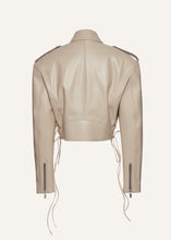 Load image into Gallery viewer, Cropped leather biker jacket in beige
