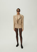 Load image into Gallery viewer, Cropped leather biker jacket in beige
