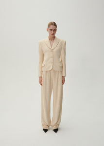 Wide leg bouclé pants in beige