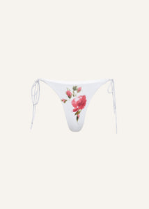 High-waist string tie swim bottom in cream print