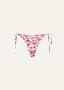 High-waist string tie swim bottom in pink print