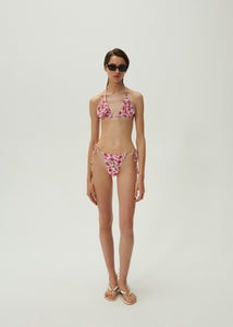 High-waist string tie swim bottom in pink print