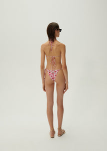 High-waist string tie swim bottom in pink print