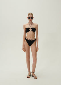 High waist pearl swim bottom in black