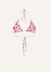 Floral strappy triangle bikini top in pink print