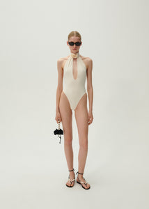 Halterneck bodysuit in cream