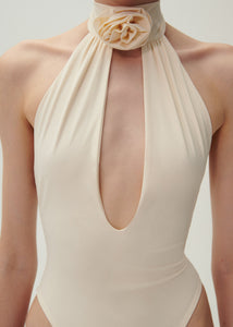 Halterneck bodysuit in cream