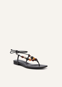 RE24 WRAP AROUND FLAT BEADS SANDALS BLACK