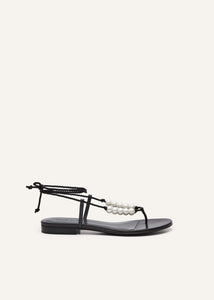 RE24 WRAP AROUND FLAT PEARLS SANDALS BLACK