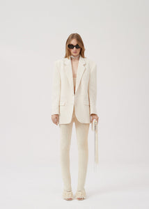 Tailored oversized handwoven blazer in cream