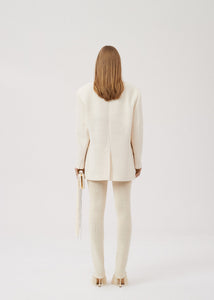 Tailored oversized handwoven blazer in cream