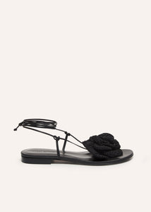 SS23 WRAP AROUND FLAT FLOWER SANDALS CROCHET BLACK