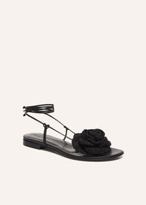 SS23 WRAP AROUND FLAT FLOWER SANDALS CROCHET BLACK