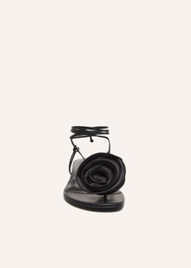 SS23 WRAP AROUND FLAT FLOWER SANDALS SATIN BLACK