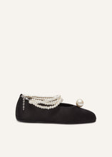 Load image into Gallery viewer, Mother of pearl ballet flats in black satin
