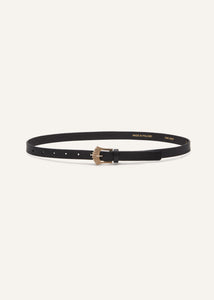 Thin gold deco belt in black leather