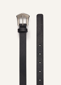 Thin silver deco belt in black leather