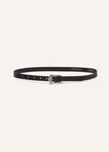 Load image into Gallery viewer, Thin silver deco belt in black leather
