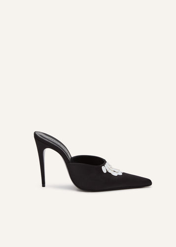 SS24 HIGH MULES SATIN PEARLS BLACK