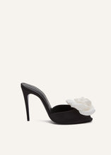 Load image into Gallery viewer, SS24 PEEP TOE MULES SATIN BLACK CREAM
