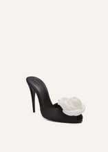 Load image into Gallery viewer, SS24 PEEP TOE MULES SATIN BLACK CREAM
