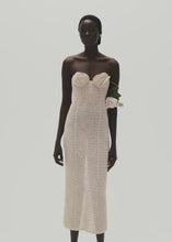 Load and play video in Gallery viewer, Crochet petals bustier midi dress in beige

