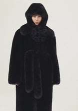 Load and play video in Gallery viewer, Long faux fur belted coat in black
