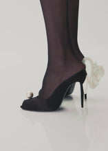 Load and play video in Gallery viewer, Peep toe mules in black satin
