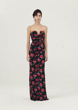 Load and play video in Gallery viewer, Bustier maxi dress in black floral print
