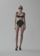 Load and play video in Gallery viewer, High-waisted flower appliqué swim bottom in black
