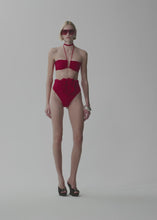 Load and play video in Gallery viewer, High-waisted flower appliqué swim bottom in red
