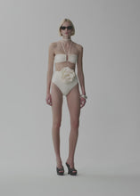 Load and play video in Gallery viewer, High-waisted flower appliqué swim bottom in cream
