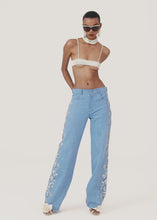 Load and play video in Gallery viewer, Flower embroidered denim in blue
