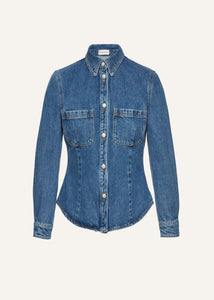 70's denim button down shirt in blue