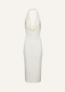 Cowl neck halter midi dress in cream