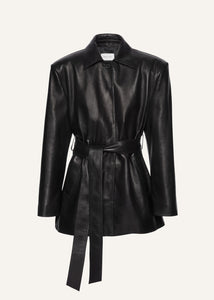 Belted leather jacket in black