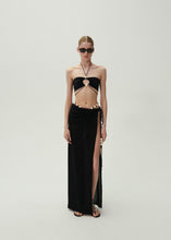 Load image into Gallery viewer, Asymmetrical pearl maxi skirt in black
