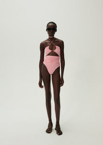 Criss cross halter swimsuit in pink