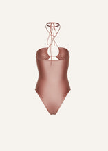 Load image into Gallery viewer, Criss cross halter swimsuit in metallic blush
